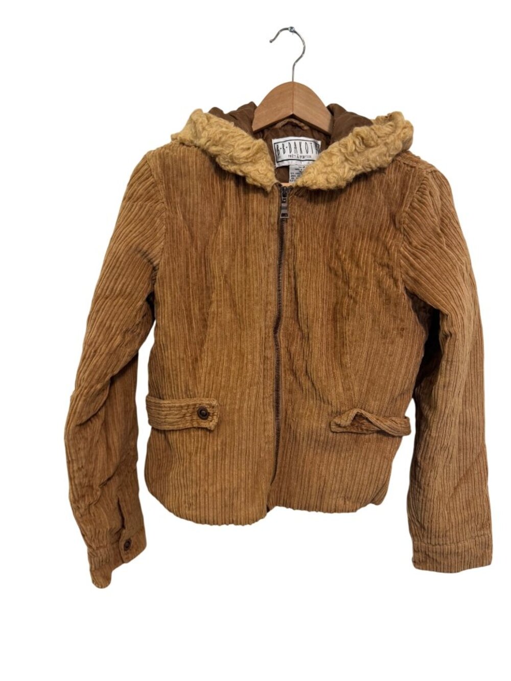 VINTAGE BB Dakota Brown Corduroy Hooded Jacket With Faux Fur Trim Size M - Picture 4 of 7